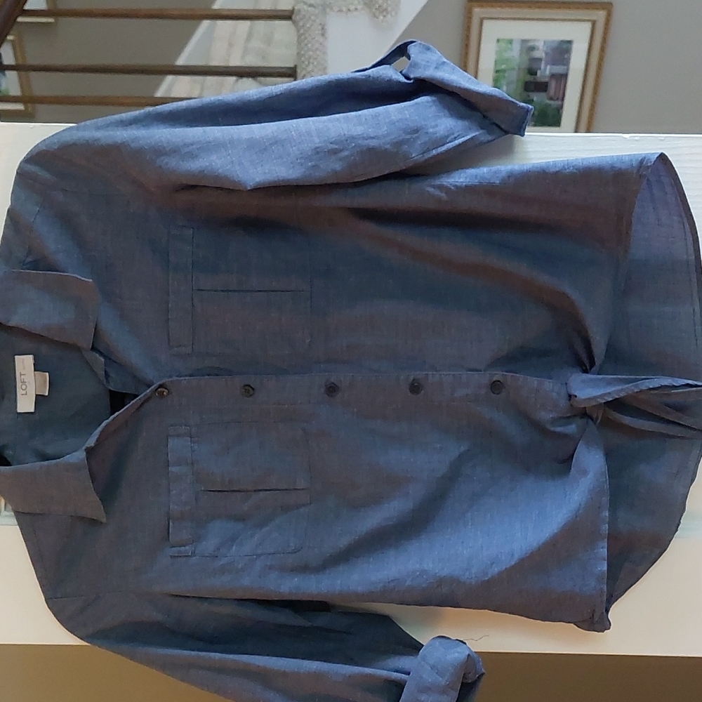 Loft chambray cotton shirt with tie at waist, size XSP